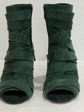 Sbicca Forest Green Suede Wrap Peep-Toe Ankle Booties